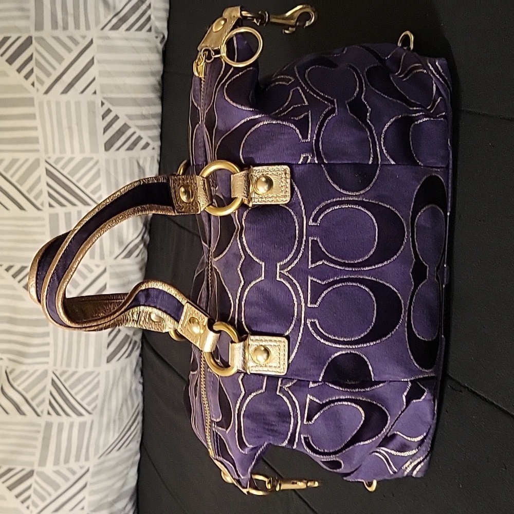Coach Poppy Purple and Gold Metalic Satchel Purse - Picture 3 of 17
